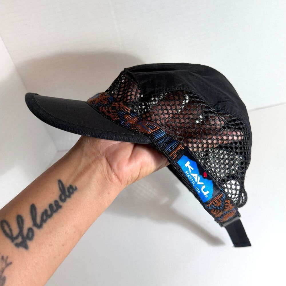 KAVU Trailrunner Mesh Strapcap Cap Black Woven Aztec Geometric Size M
